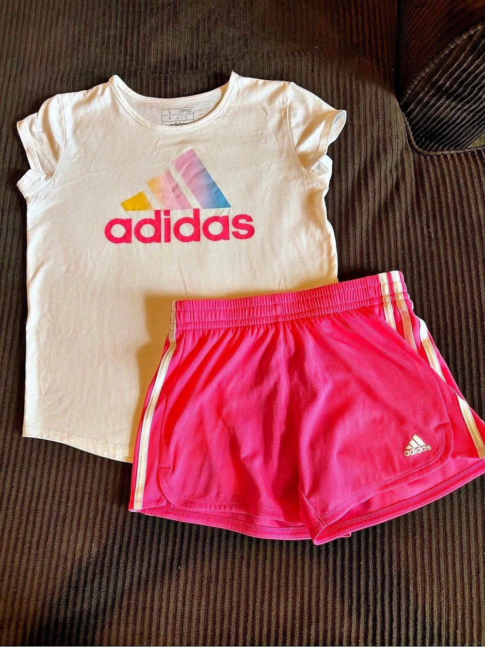 adidas Girls Athletic Shorts Set Pink & White Size Large